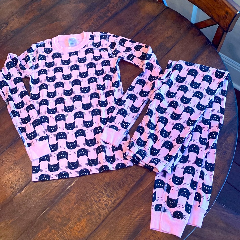 Hanna Andersson long John PJs girls 14 pink black cat like new